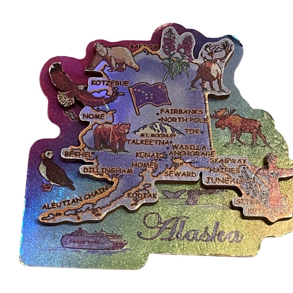 Alaska 2D Colorful Magnet, With Anchorage, Wasilla, North Pole,Nome